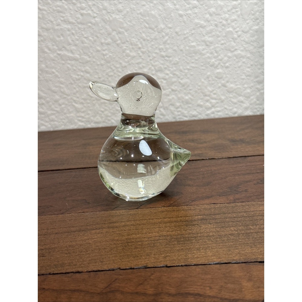 Vintage Handblown Clear Art Glass 3" Duck Paperweight